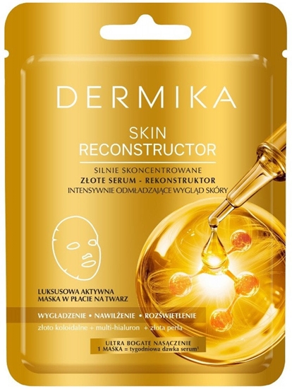 Picture of DERMIKA SKIN RECONSTRUCTOR Silnie skoncentrowane zote serum - rekonstruktor intensywnie odmadzajcy wygld skóry. Luksusowa aktywna maska w pacie na twarz.