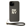 Изображение DKNY - DKNY PU Leather Stack Logo Wrist Strap Case for iPhone 14 Brown