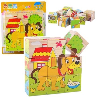 Attēls no Drewniana Ukadanka Klocki Farma Puzzle Edukacyjne Zwierzta 6 Obrazków