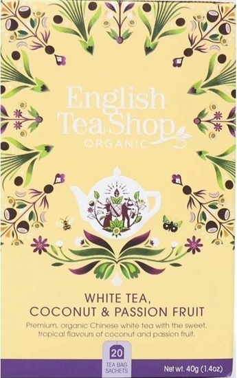 Изображение English Tea Shop Herbata biaa z traw cytrynow, kakao, imbirem, marakuj i kokosem (20x2) BIO 40 g