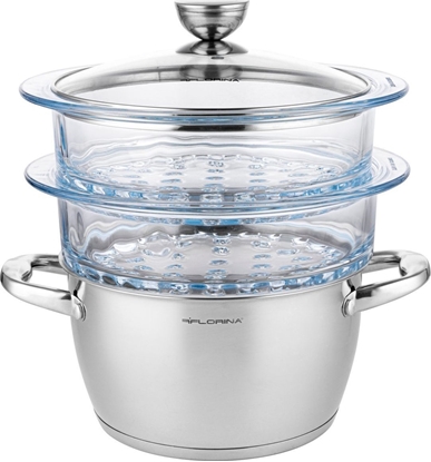 Picture of Florina GARNEK DO GOTOWANIA NA PARZE SATINA 20CM INOX 3-ELEM. (GARNEK 2,5L, 2X SZKLANY PARNIK 1,9L, POKRYWKA)