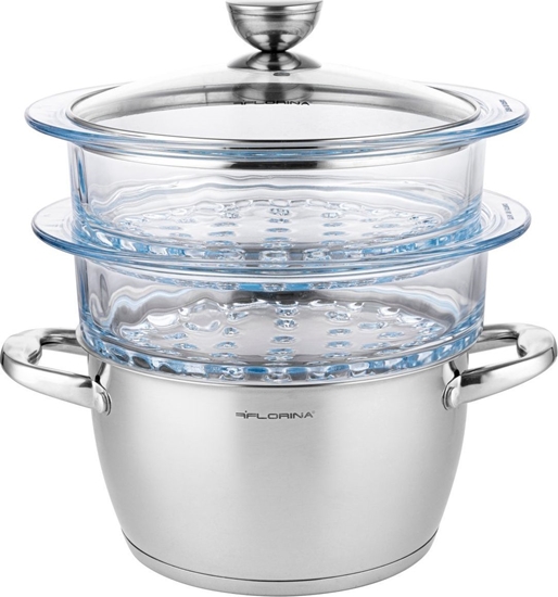 Picture of Florina GARNEK DO GOTOWANIA NA PARZE SATINA 20CM INOX 3-ELEM. (GARNEK 2,5L, 2X SZKLANY PARNIK 1,9L, POKRYWKA)