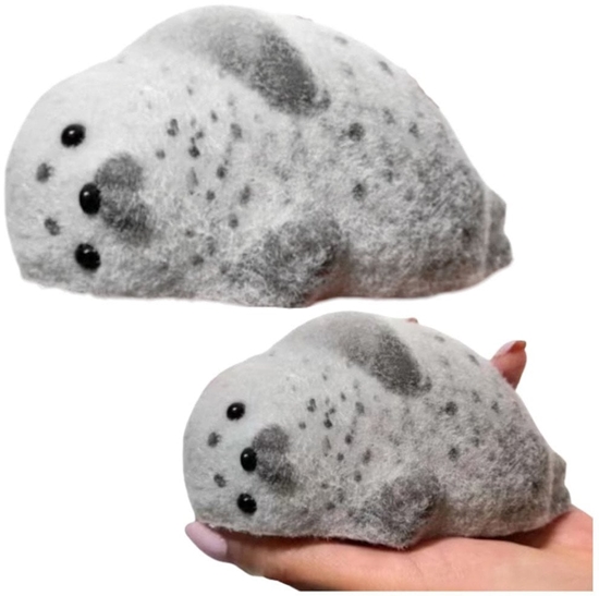 Picture of Gniotek Silikonowy Foka Z Sierci Mikka Do Ugniatania Szara 12 cm