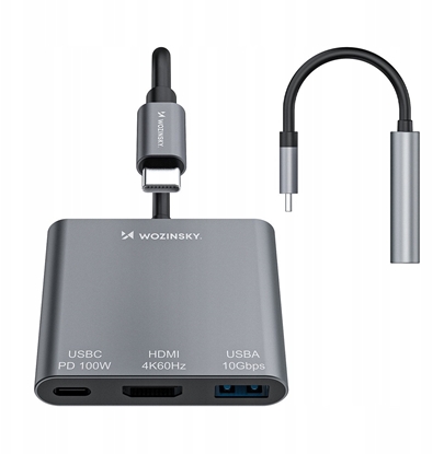 Attēls no Hub Wozinsky WHCH-01 USB-C PD 100W HDMI 4K@30Hz USB-A 10Gbps - szary
