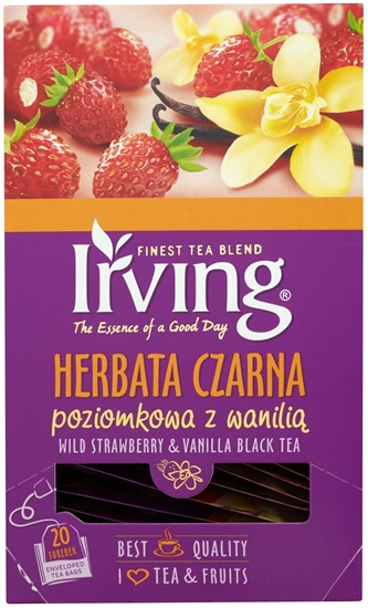 Picture of Irving HERBATA CZARNA POZIOMKOWA Z WANILI 20 KOP. IRVING ( 1,5 ML X 20 TOREBEK) 970379