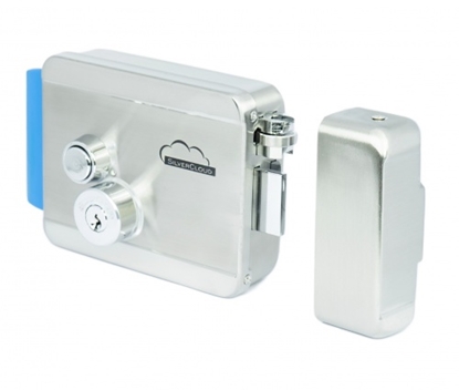 Изображение YE910 elektromagnētiskā slēdzene, 12V, nerūsējošā tērauda, ar dubulto centru un pogu, Fail Secure NC