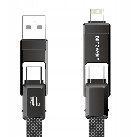 Изображение Kabel USB 4w1 Blitzwolf BW-HDC7 USB-A, USB-C / USB-C, Lightning 240W 1.2m (czarny)