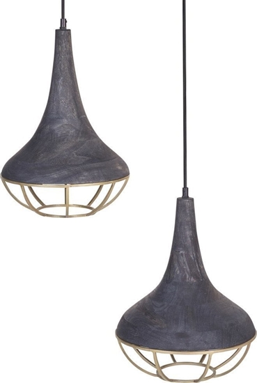 Изображение Lampa wiszca Beliani Lampa wiszca 2-punktowa drewno mango czarna z mosinym BAGMATI