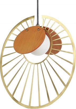 Picture of Lampa wiszca Beliani Lampa wiszca metalowa zota z jasnym drewnem BARGO