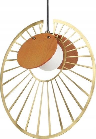 Picture of Lampa wiszca Beliani Lampa wiszca metalowa zota z jasnym drewnem BARGO