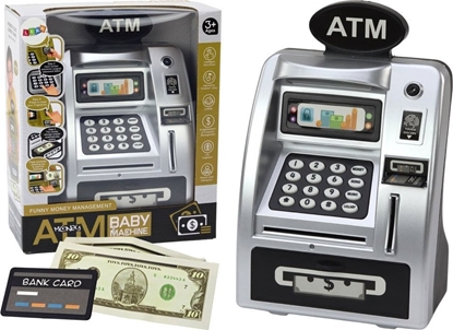 Attēls no LeanToys Bankomat Skarbonka Dla Dzieci Nauka Oszczdzania Srebrno Czarny