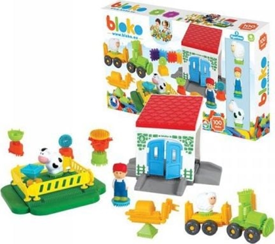 Picture of Mochtoys MOCHTOYS Klocki Jeyki Pin Bricks FARMA w Kartonie 100 el. + 3 Figurki