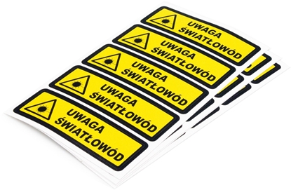 Attēls no Naklejka 25x100mm z trójktem ostrzegawczym i napi sem "Uwaga wiatowód",20 szt.(4 arkusze po 5szt)