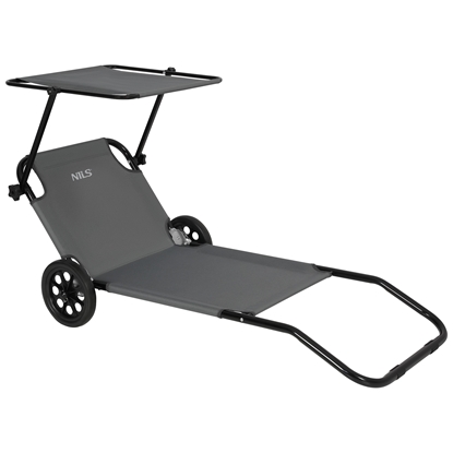 Attēls no NILS CAMP NC3307 – ērts kempinga atpūtas krēsls ar jumtiņu un riteņiem Pelēks
