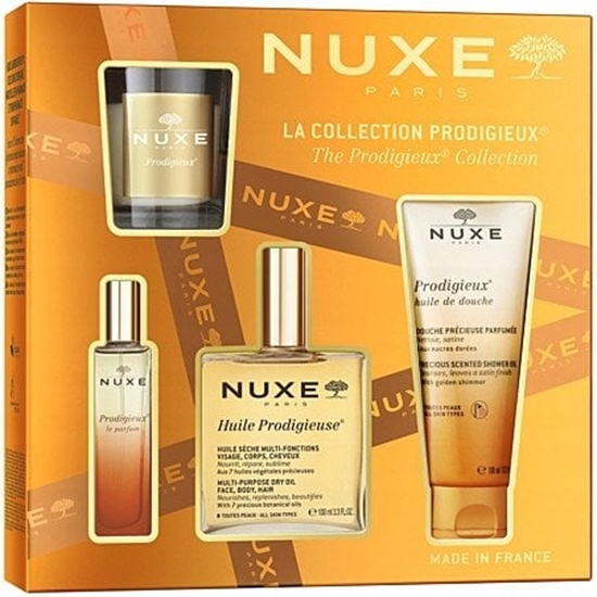 Picture of NUXE_SET The Prodigieux Collection Huile Prodigieuse suchy olejek do pielgnacji twarzy, ciaa i wosów 100ml +  Prodigieux EDP spray 15ml + Prodigieux olejek pod prysznic 100ml + Prodigieux wieca zapachowa 70g