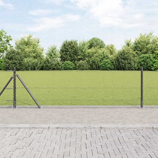 Picture of vidaXL Ogrodzenie hexagonalne Szare 0.6x25 m Stal, Supki ogrodzeniowe z podstawami 13 szt 32mm 70cm Stal ocynkowana