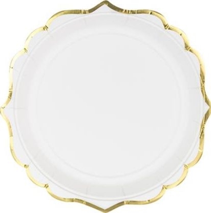 Изображение Party Deco Talerzyki papierowe, biae ze zotymi brzegami, 18,5 cm, 6 szt. uniwersalny