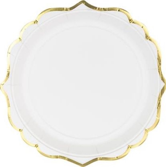 Изображение Party Deco Talerzyki papierowe, biae ze zotymi brzegami, 18,5 cm, 6 szt. uniwersalny