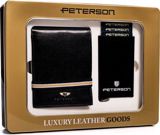 Изображение Peterson Zestaw Prezentowy: Czarny Skórzany Portfel Mski I Etui Na Karty !