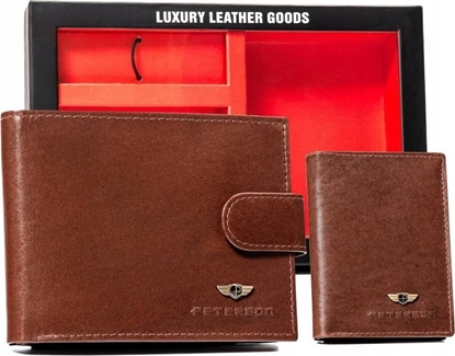Изображение Peterson Zestaw Prezentowy: Elegancki Skórzany Portfel, Etui Na Karty I Brelok