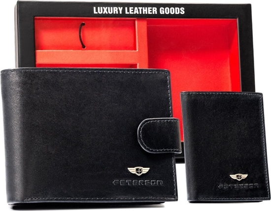 Изображение Peterson Zestaw Prezentowy: Elegancki Skórzany Portfel, Etui Na Karty I Brelok