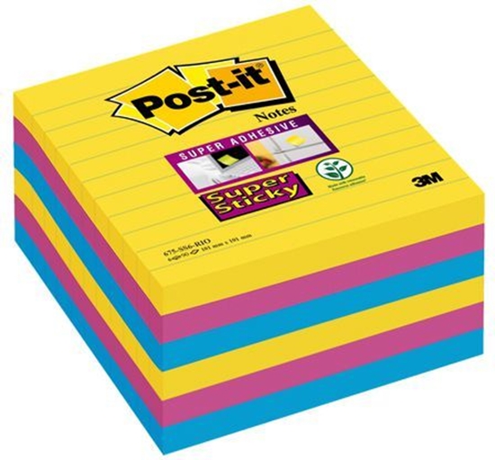 Picture of Post-it Bloczek SUPER STICKY 675-SS6RIO-EU w linie, paleta RIO DE JANEIRO, 101x101mm, 6x90 kartek (3M0258)