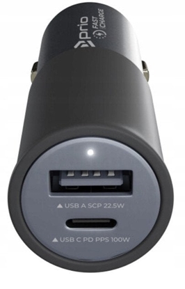 Attēls no prio Fast Charge Car Charger 100W PD(USB-C)+ 22.5W(USB-A) black PCC-1103 (4251488662495)