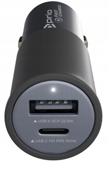 Picture of prio Fast Charge Car Charger 100W PD(USB-C)+ 22.5W(USB-A) black PCC-1103 (4251488662495)