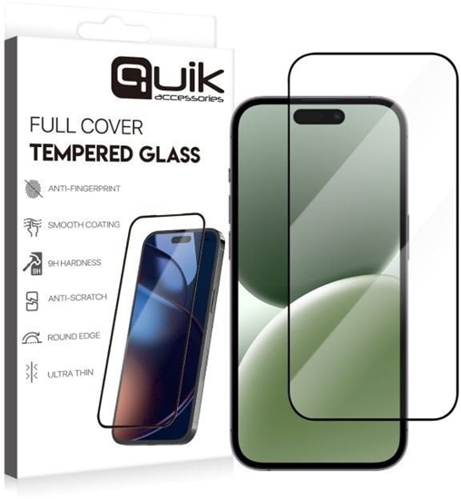 Изображение Quik Accessories Full Cover Tempered Glass for Apple iPhone 16 Pro