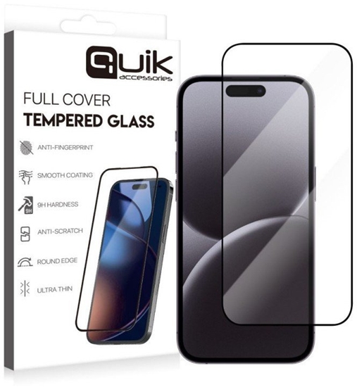 Изображение Quik Accessories Full Cover Tempered Glass for Apple iPhone 16 Pro Max
