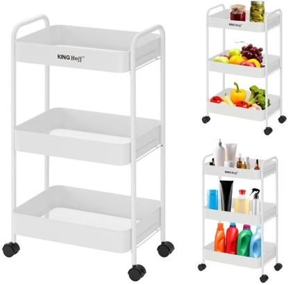 Picture of Rega 3-poziomowy stalowy z kókami 360°, biay, KINGHOFF KH-1942