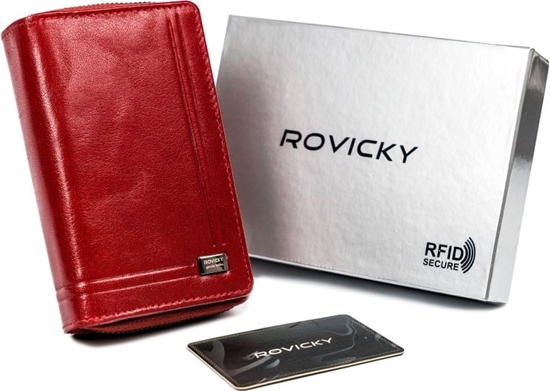 Изображение Rovicky Pionowy portfel damski z bawolej skóry, zamykany na zatrzask, RFID