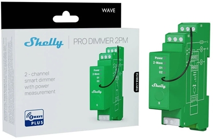 Изображение Shelly Wave Pro Dimmer 2PM  ciemniacz owietlenia Z-Wave, 2 kanay, bezprzewodowy do LED i halogenów, monta na szynie DIN