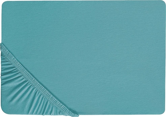 Изображение Shumee Baweniane przecierado z gumk 140 x 200 cm turkusowe HOFUF