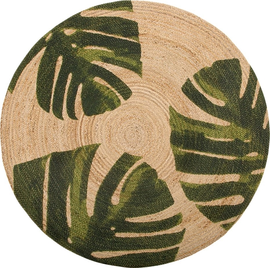Изображение Shumee Dywan okrgy z juty w licie monstery 140 cm beowo-zielony INCIK