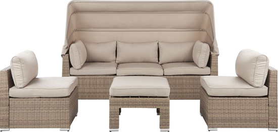 Picture of Shumee Zestaw ogrodowy rattanowy 5-osobowy z daszkiem beowy