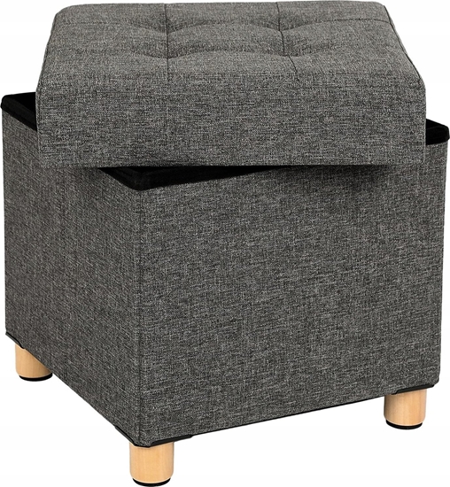 Picture of Songmics Otomana z miesjcem na przechowywanie z drewnianymi stopami i pokrywk ciemnoszary
