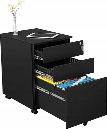 Picture of Songmics Przenona Szafka Na Dokumenty Z 3 Szufladami, Zamykany Stalowy Cokó Z Szynami Do Zawieszania Dokumentów, Cakowicie Zmontowany