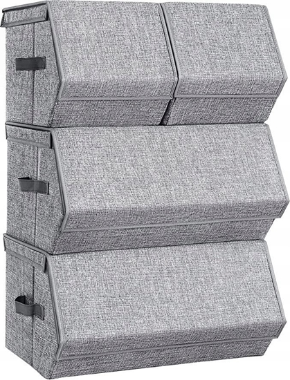 Picture of Songmics Pudeka Do Przechowywania Z Pokrywkami, Zestaw 4 Organizerów Do Przechowywania W Szafie, Metalowa Rama, Zamknicie Magnetyczne,