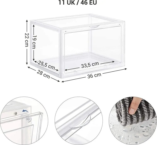 Picture of Songmics Pudeka Na Buty, Zestaw 3 Organizerów Na Buty Z Przezroczystymi Drzwiczkami, Plastikowy Pojemnik Na Buty W Rozmiarze Uk 11, 36 X