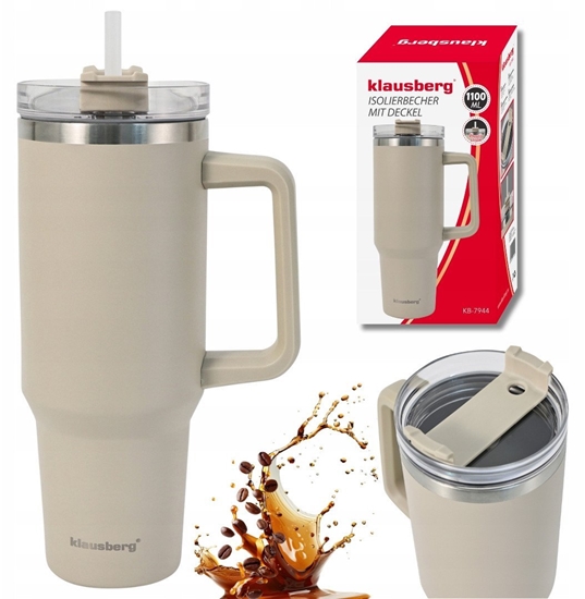 Picture of STALOWY KUBEK TERMICZNY TERMOS 1100ml Z RCZK I SOMK KLAUSBERG KB-7944