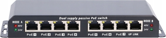 Picture of Switch ExtraLink EXTRALINK 8-port FE Unmanaged PoE Switch 18-57V DC, in set 24V 90W PowerAdapter