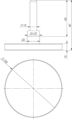 Изображение Termometr bimetaliczny BiTh 100,fi100 mm, 0÷160°C, L 63 mm, G1/2'' ax, kl. 2