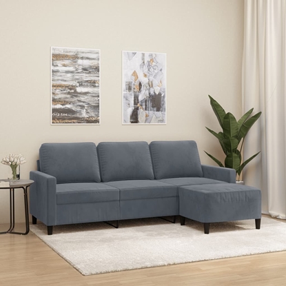 Изображение Triton 3-osobowa sofa z podnókiem, ciemnoszary, 180 cm, aksamit