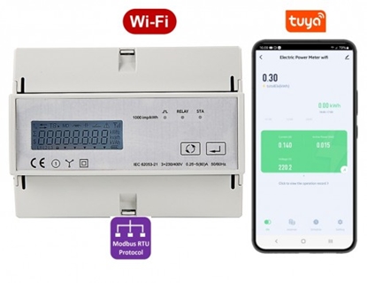 Picture of Trīs fāžu elektrības skaitītājs | Multi tarifu | Wi-Fi | Tuya aplikācija | Iebūvēts Relejs | Modbus