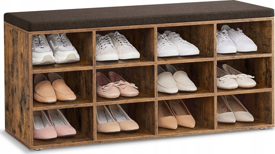 Picture of Vasagle awka na buty, awka do przechowywania z wycieanym siedziskiem, z poduszk, 12 przegródek, regulowane póki, do salonu, przedp