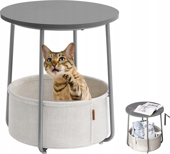 Picture of Vasagle May Okrgy Stolik Kawowy, Stolik Boczny Z Koszem Na Tkanin, Schowek, Do Salonu, Sypialni, Stolika Nocnego, Nowoczesny Styl, C