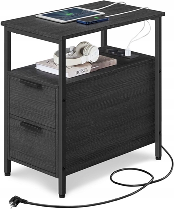 Picture of Vasagle Stó boczny, stó nocny z paskiem zasilajcym, 2 szuflady, stó sofy, szafka nocna do salonu, sypialnia, antracytowa szara klasy