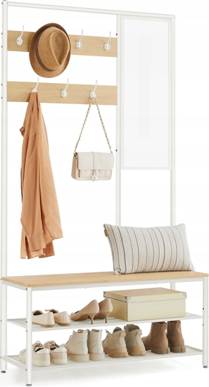 Изображение Vasagle Stojak na ubrania z miejscem na buty, drzewo przedpokój z lustrem, haczykami, awk i pókami na buty, 35 x 98 x 180 cm, przedpo