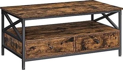 Изображение Vasagle Stolik Kawowy, Stó Do Salonu, Z 2 Szufladami I Otwart Pók Do Przechowywania, Stalowa Rama W Ksztacie X, 100 X 55 X 45 Cm, S